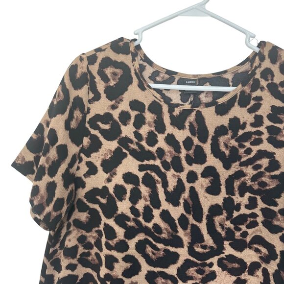Shein Women Leopard Print Short-Sleeve Tunic Dress SZ L (8/10) Lightweight knit - Picture 9 of 9